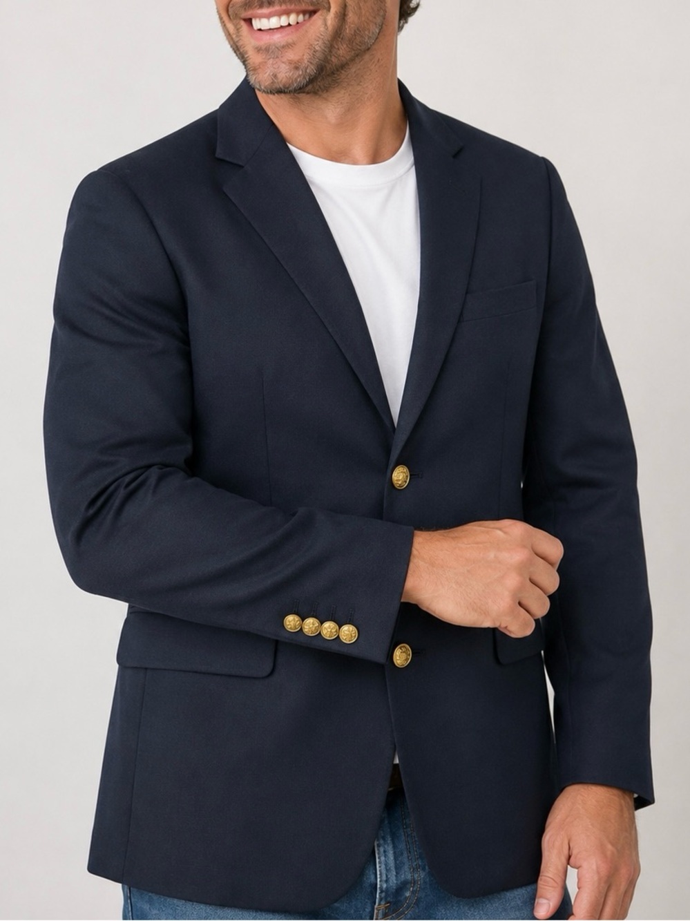 Haggar Black Label 100% Worsted Wool Blazer Navy Gold Buttons Men 38R